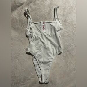 Stoney Clover Lane x Target White Ribbed Cheeky High Leg One Piece Swimsuit